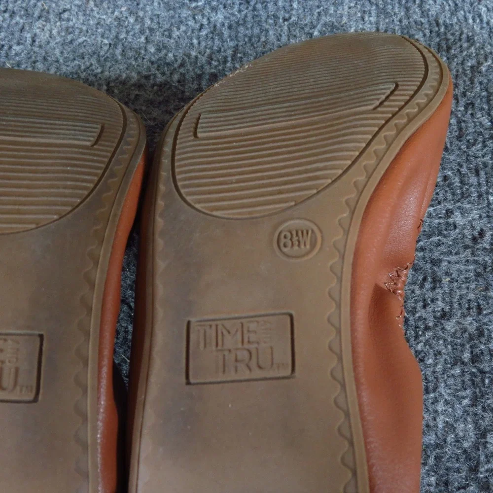 Time and Tru Memory Foam Women Ballet‎ Flat 8.5 Wide Daily Wear Cognac Brown